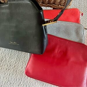 India Hicks black leather crossbody with three envelope inserts